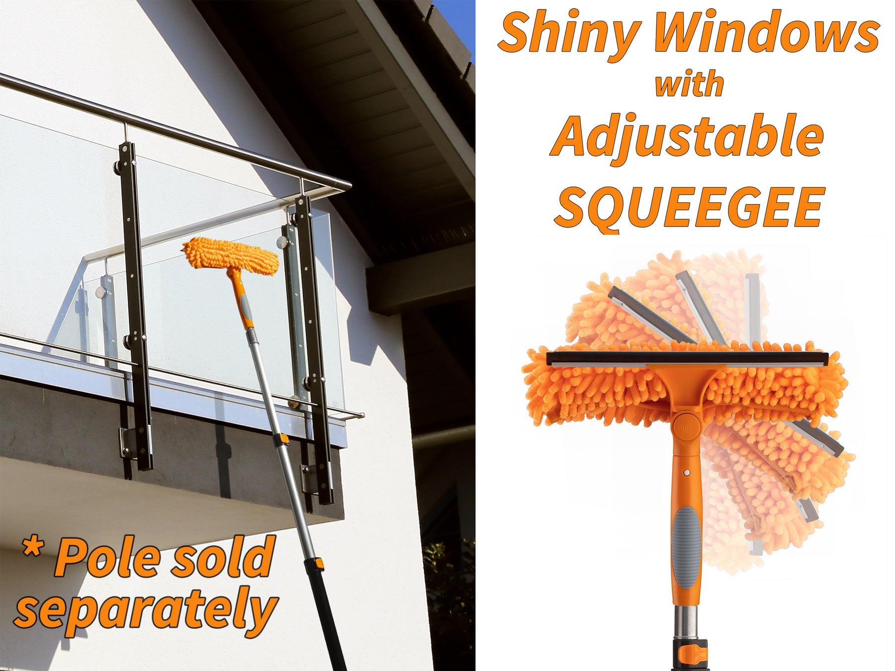 Window Squeegee Multi-function Window Cleaner Tool with 57/89inch Extension  Flexible Window Pole Detachable Microfiber Scrubber